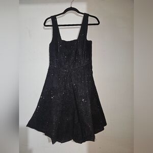 Black sequined lace covered cocktail dress (unbranded)